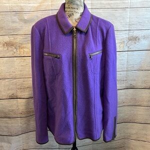 Basler Wool Jacket Women Vintage Front Zipper Purple Size 42 US 12